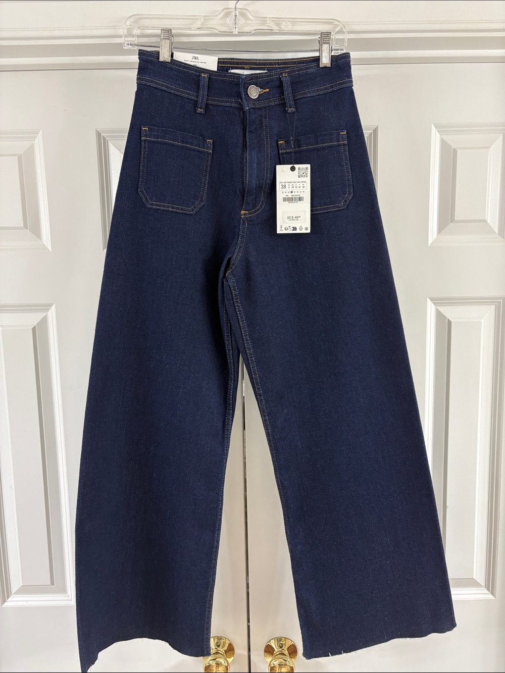 NWT!! Zara The Patch Pocket Marine Straight Jeans. Rinse Indigo Color. Sz 36/4.